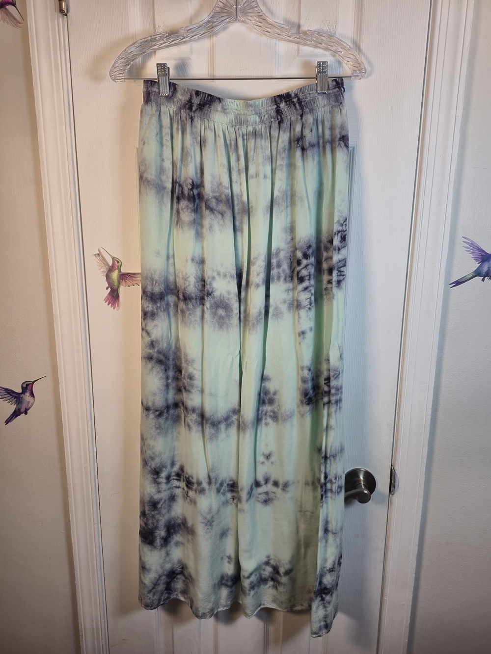 Forever 21 Blue & White Tie Dye Open Slit Maxi Skirt Size Large - Picture 6 of 7